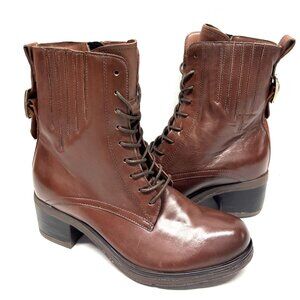 MIZ MOOZ SOFT LEATHER BOOTS SIDE ZIP LACE UP CHESTNUT 37EU / 7US # Z-196
